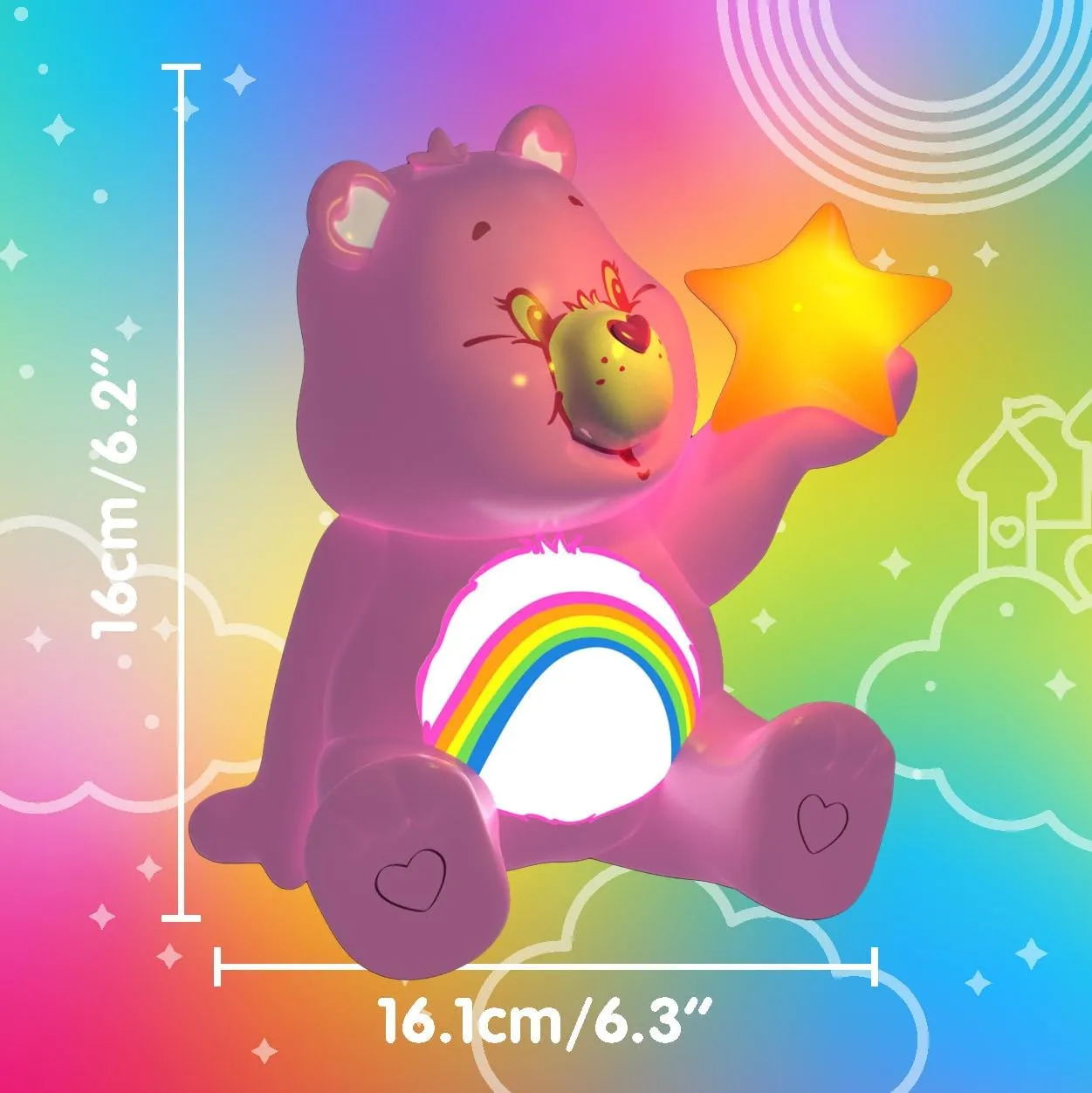 Paladone Care Bears Cheer Bear GloBuddies Night Light, Officially Licensed 3D LED Mood Lamp, Battery Powered Bedroom & Desk Décor, Collectible Gift for Pop Culture Fans