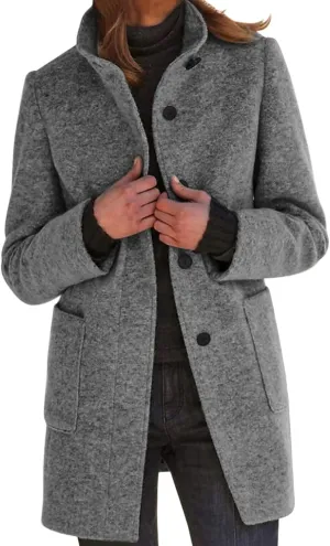 Pea Coats for Women Winter Stand Collar Wool Long Trench Coats Casual Single Breasted Blazer Thicken Peacoat Jackets