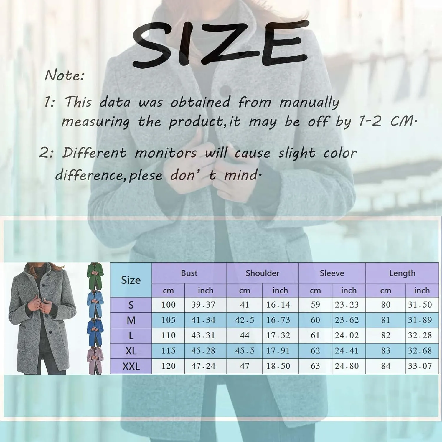 Pea Coats for Women Winter Stand Collar Wool Long Trench Coats Casual Single Breasted Blazer Thicken Peacoat Jackets