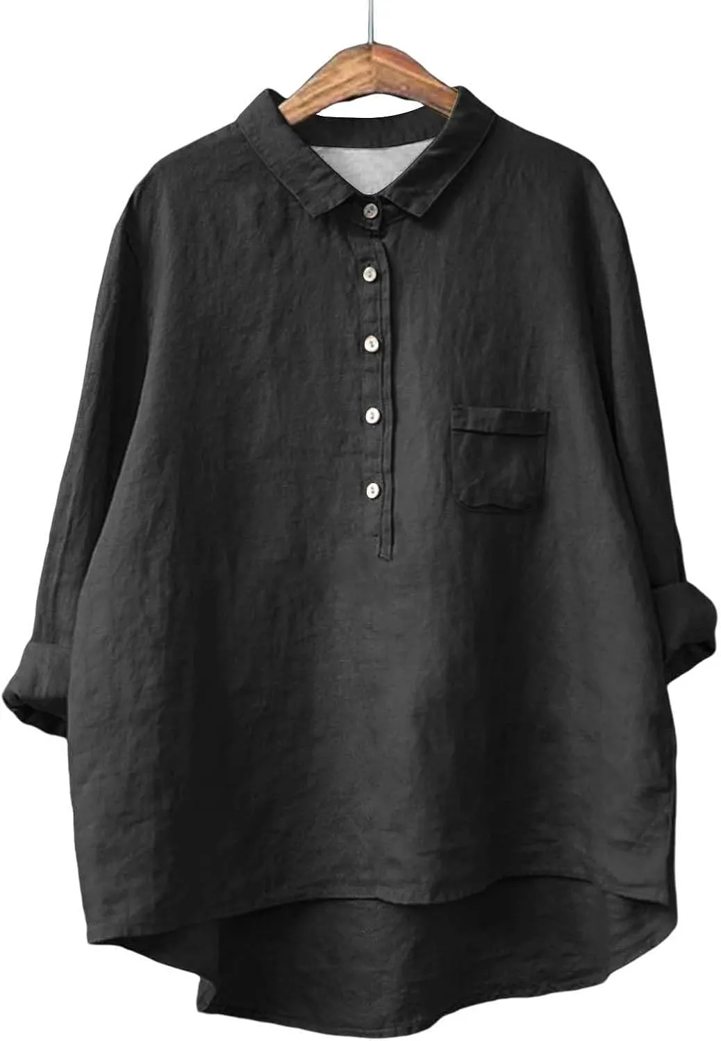 Peter Pan Collar Shirt Women Long Sleeve Casual Quarter-Button Cotton Linen Henley Tops Spring Summer 2025 Tops