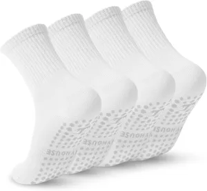 Pilates Yoga Socks with Grips for Women - Crew Length Ballet Barre Socks - Sticky Workout Hospital Socks