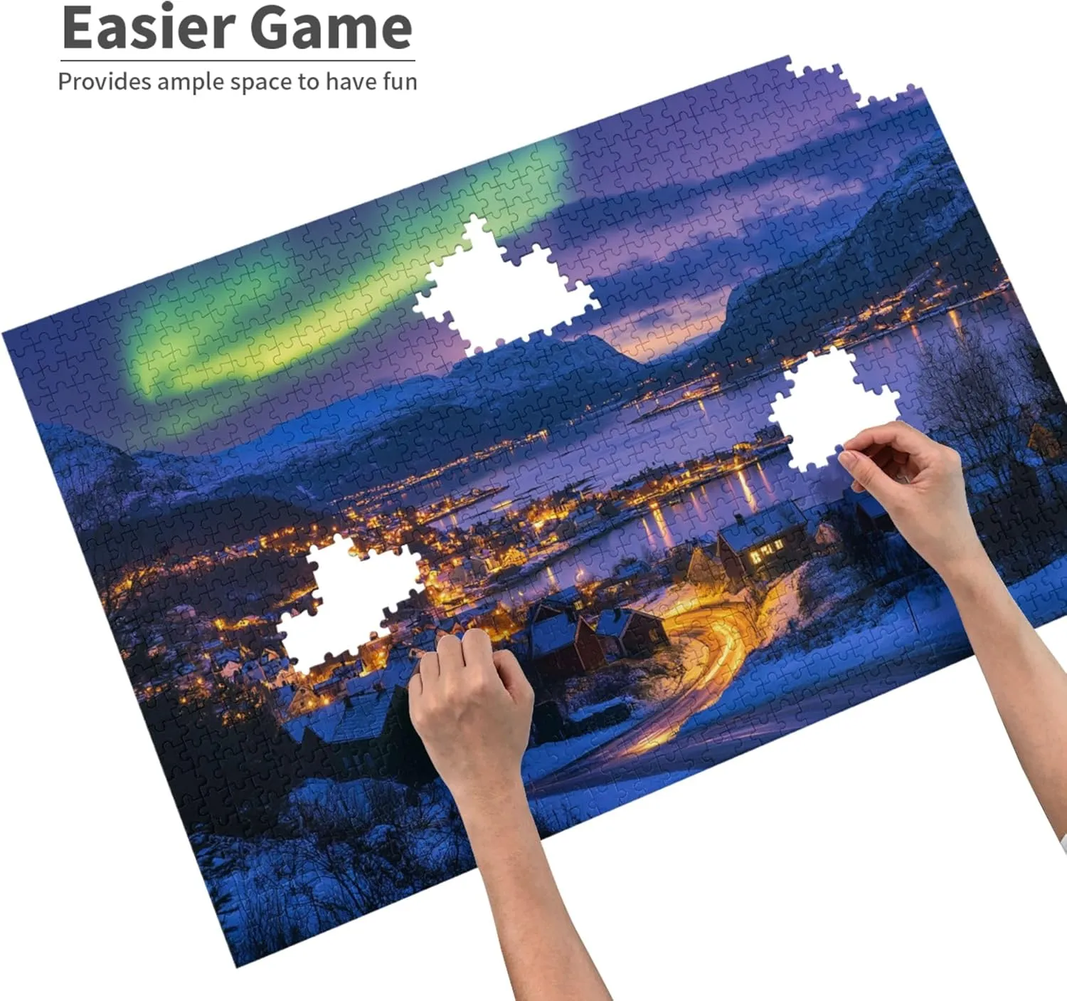 Polar Town and The Aurora Borealis 1000 Piece Puzzle for Adults,Stunning Artwork,Enchanting Scenery Wooden Jigsaw Puzzles,Great for Relaxation and Display for Puzzle Enthusiast