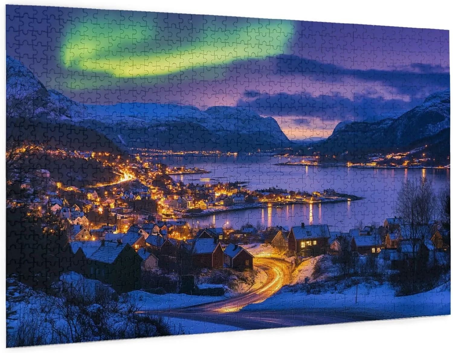 Polar Town and The Aurora Borealis 1000 Piece Puzzle for Adults,Stunning Artwork,Enchanting Scenery Wooden Jigsaw Puzzles,Great for Relaxation and Display for Puzzle Enthusiast