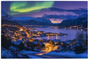 Polar Town and The Aurora Borealis 1000 Piece Puzzle for Adults,Stunning Artwork,Enchanting Scenery Wooden Jigsaw Puzzles,Great for Relaxation and Display for Puzzle Enthusiast