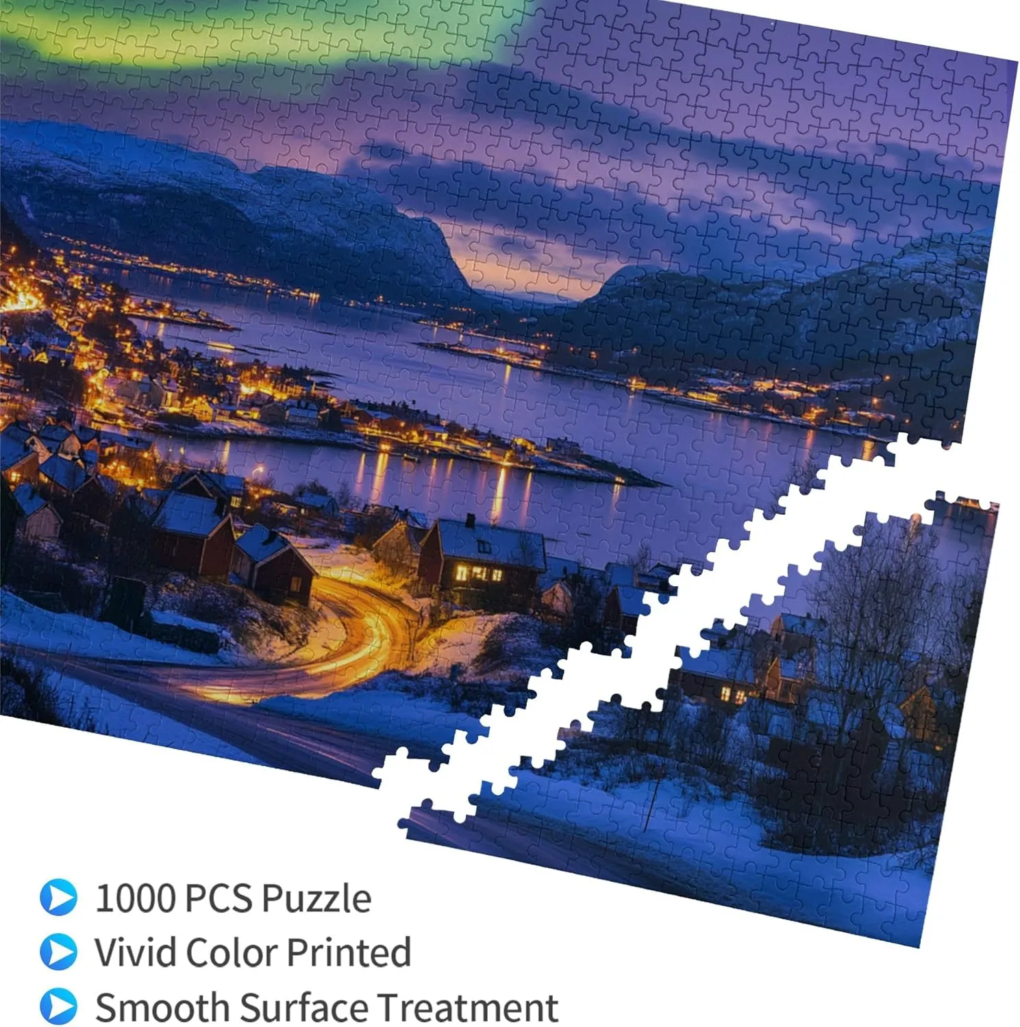 Polar Town and The Aurora Borealis 1000 Piece Puzzle for Adults,Stunning Artwork,Enchanting Scenery Wooden Jigsaw Puzzles,Great for Relaxation and Display for Puzzle Enthusiast