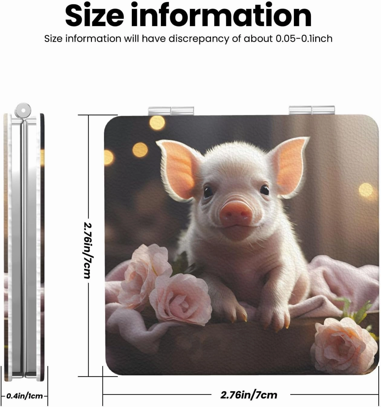 Portable Pocket Makeup Mirror Cute Young Pig Travel Cosmetic Mirror Square Print Magnifying Compact Mirror for Eyelash