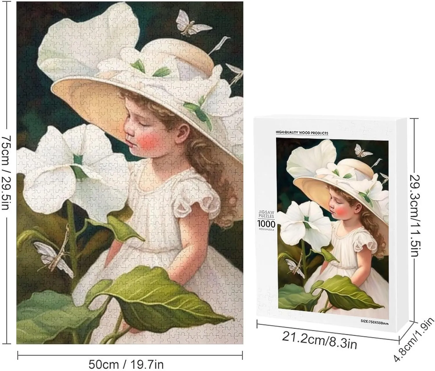 Puzzles for Adults 1000 Pieces - White Flower Girl Spring Outing Aesthetic Oil Best Challenging Puzzles for Cognitive Workout - Safe Eco-Friendly - Most Popular Leisure Activities