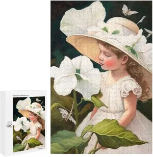 Puzzles for Adults 1000 Pieces - White Flower Girl Spring Outing Aesthetic Oil Best Challenging Puzzles for Cognitive Workout - Safe Eco-Friendly - Most Popular Leisure Activities