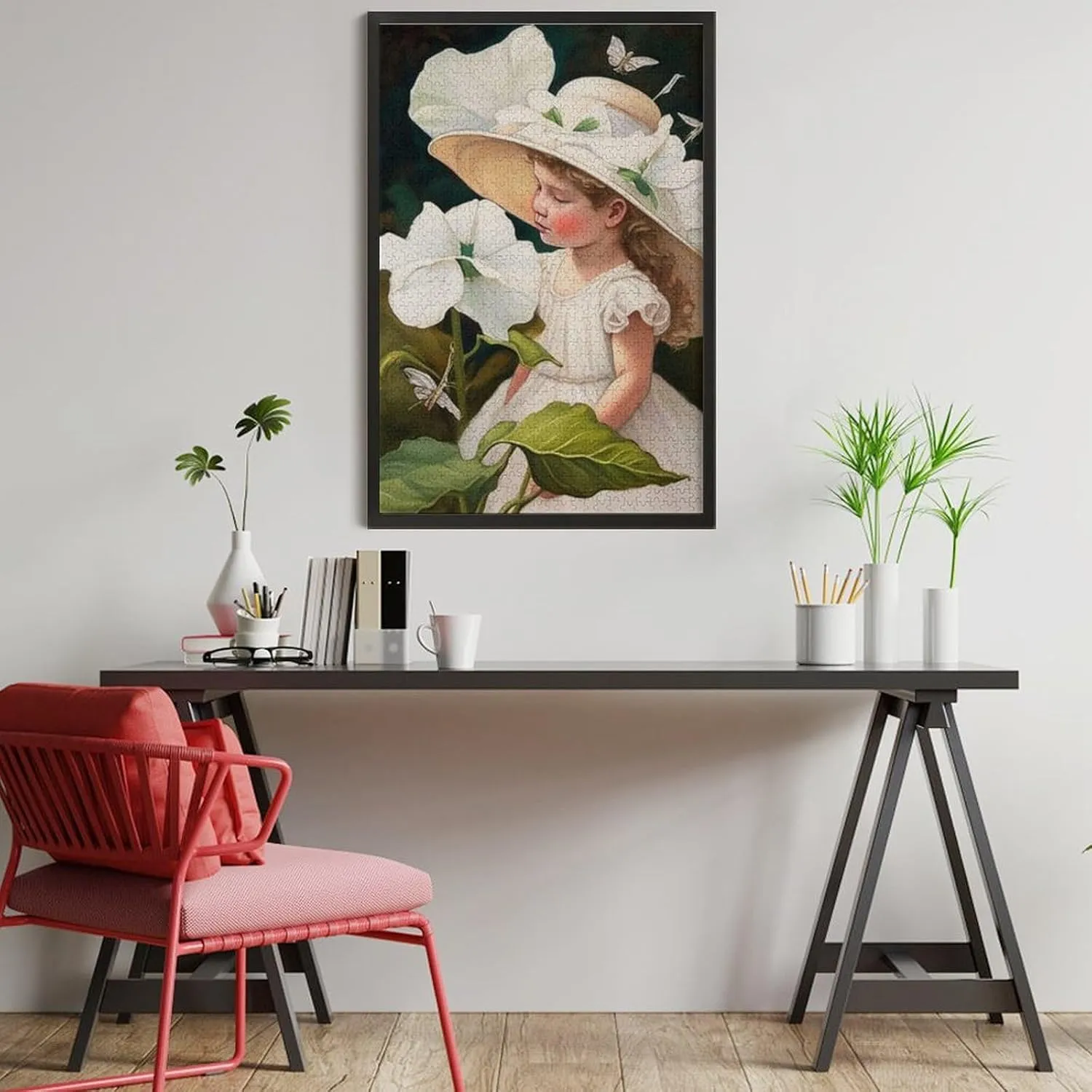 Puzzles for Adults 1000 Pieces - White Flower Girl Spring Outing Aesthetic Oil Best Challenging Puzzles for Cognitive Workout - Safe Eco-Friendly - Most Popular Leisure Activities