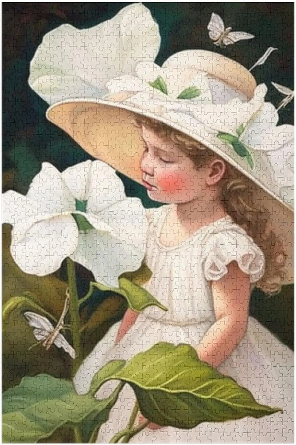 Puzzles for Adults 1000 Pieces - White Flower Girl Spring Outing Aesthetic Oil Best Challenging Puzzles for Cognitive Workout - Safe Eco-Friendly - Most Popular Leisure Activities