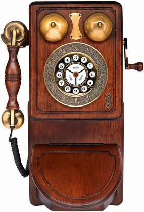 Pyle Vintage Classic Wall-Mount Corded Phone – Retro Design with Crank Handle, Tone/Pulse Switch, Redial Function, Handcrafted Wood & Veneer, Antique Landline Telephone