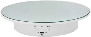 Qinmay 360-Degree Electric Rotating Turntable, Rechargeable Low Noise Adjustable Smooth Rotation Non-Slip Display Stand for Photographic Products (White, 7.8 inches/Load 17 LB/with Mirror Glass)