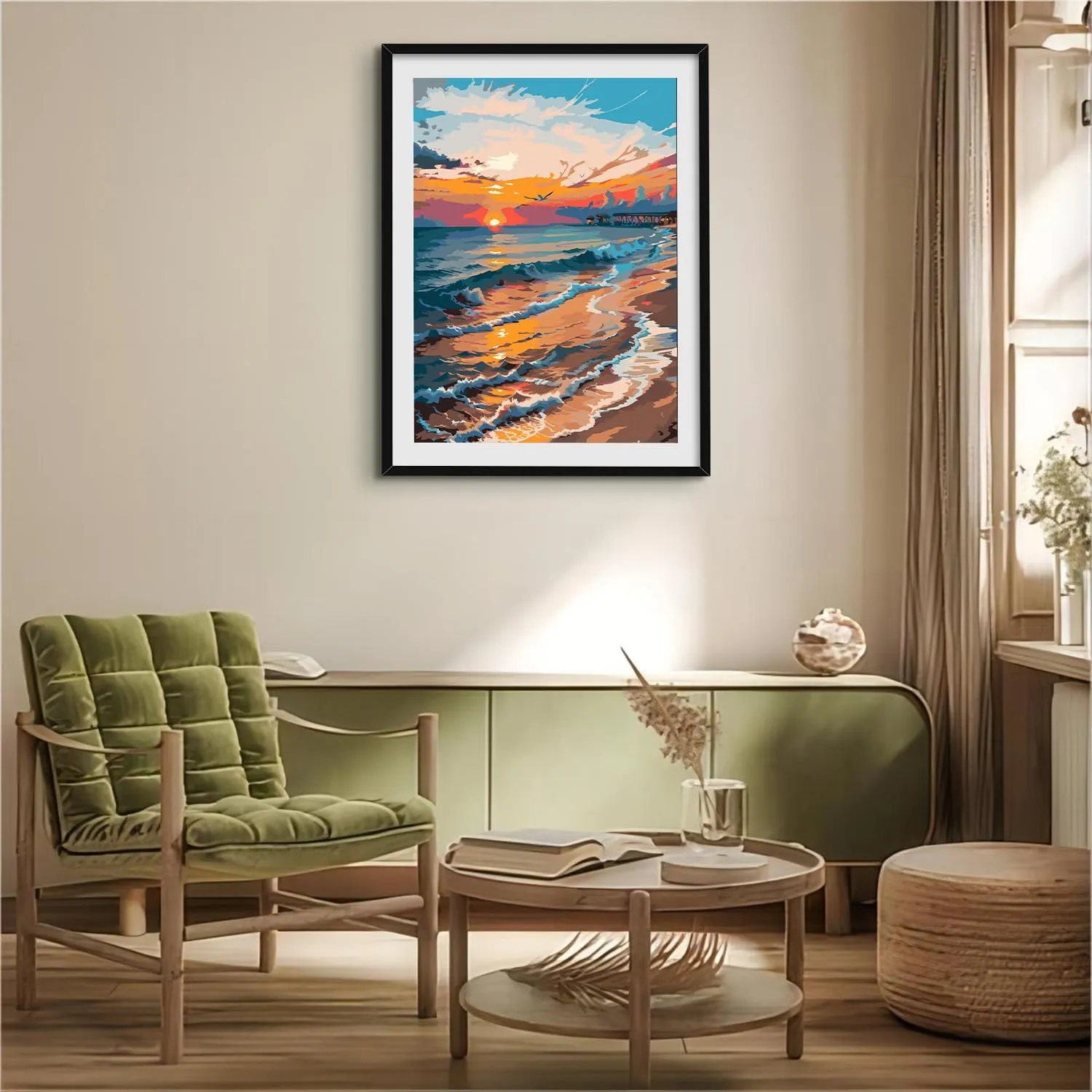 QUITEDEW Paint by Number for Adults,Seaside Adult Paint by Number Kits,Sunset Paint by Numbers,Landscape Paint by Numbers Kits Suitable for Home Wall Decoration 16x20 Inch.