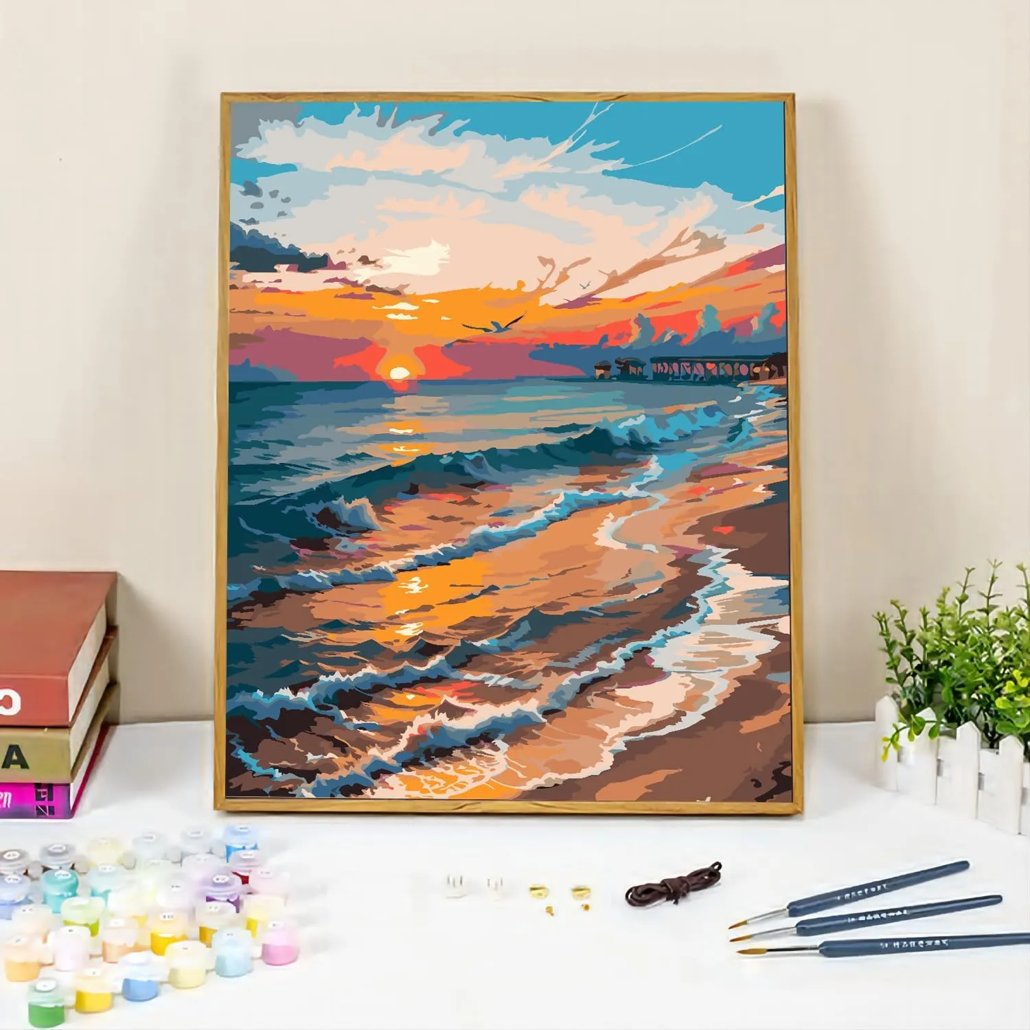 QUITEDEW Paint by Number for Adults,Seaside Adult Paint by Number Kits,Sunset Paint by Numbers,Landscape Paint by Numbers Kits Suitable for Home Wall Decoration 16x20 Inch.