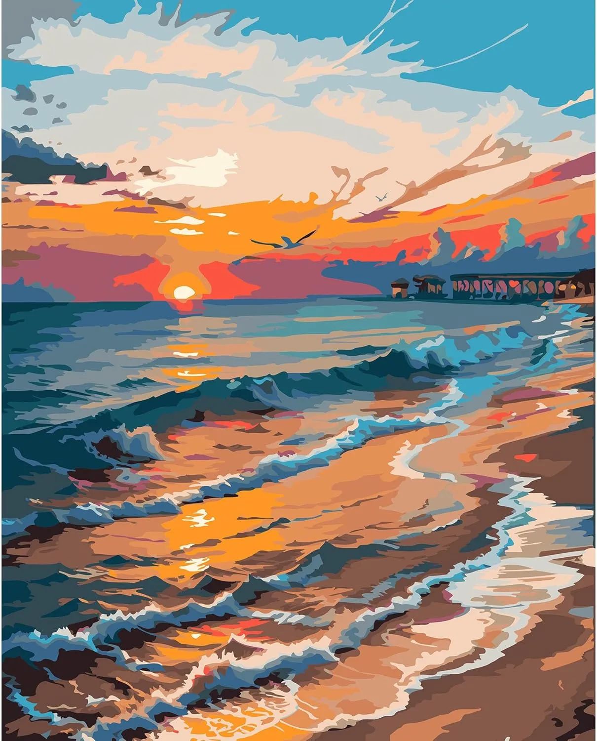 QUITEDEW Paint by Number for Adults,Seaside Adult Paint by Number Kits,Sunset Paint by Numbers,Landscape Paint by Numbers Kits Suitable for Home Wall Decoration 16x20 Inch.