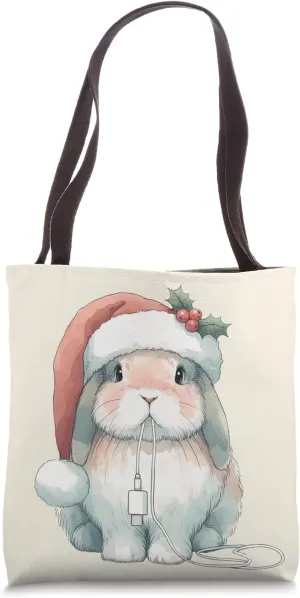 Rabbit Bunny Lop Chew Charger Cord Christmas Xmas Watercolor Tote Bag