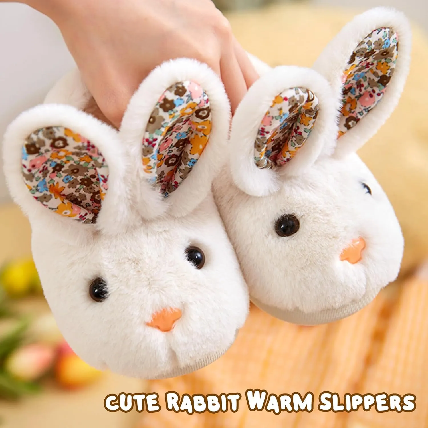 Rabbit Warm Slippers, Cute Plush Soft Bunny Slippers Fuzzy Winter House Slippers Shoes for Toddler
