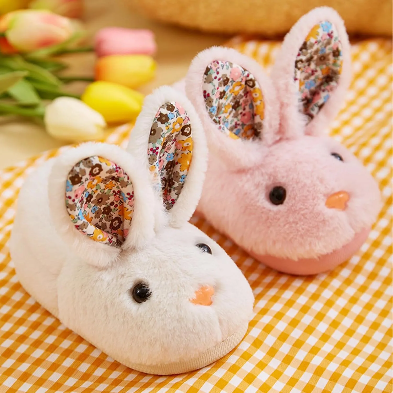 Rabbit Warm Slippers, Cute Plush Soft Bunny Slippers Fuzzy Winter House Slippers Shoes for Toddler