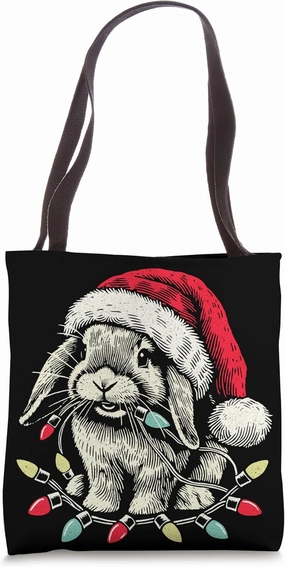 Rabbit Holland Lop Chew Christmas Light Vintage Artistic Tote Bag
