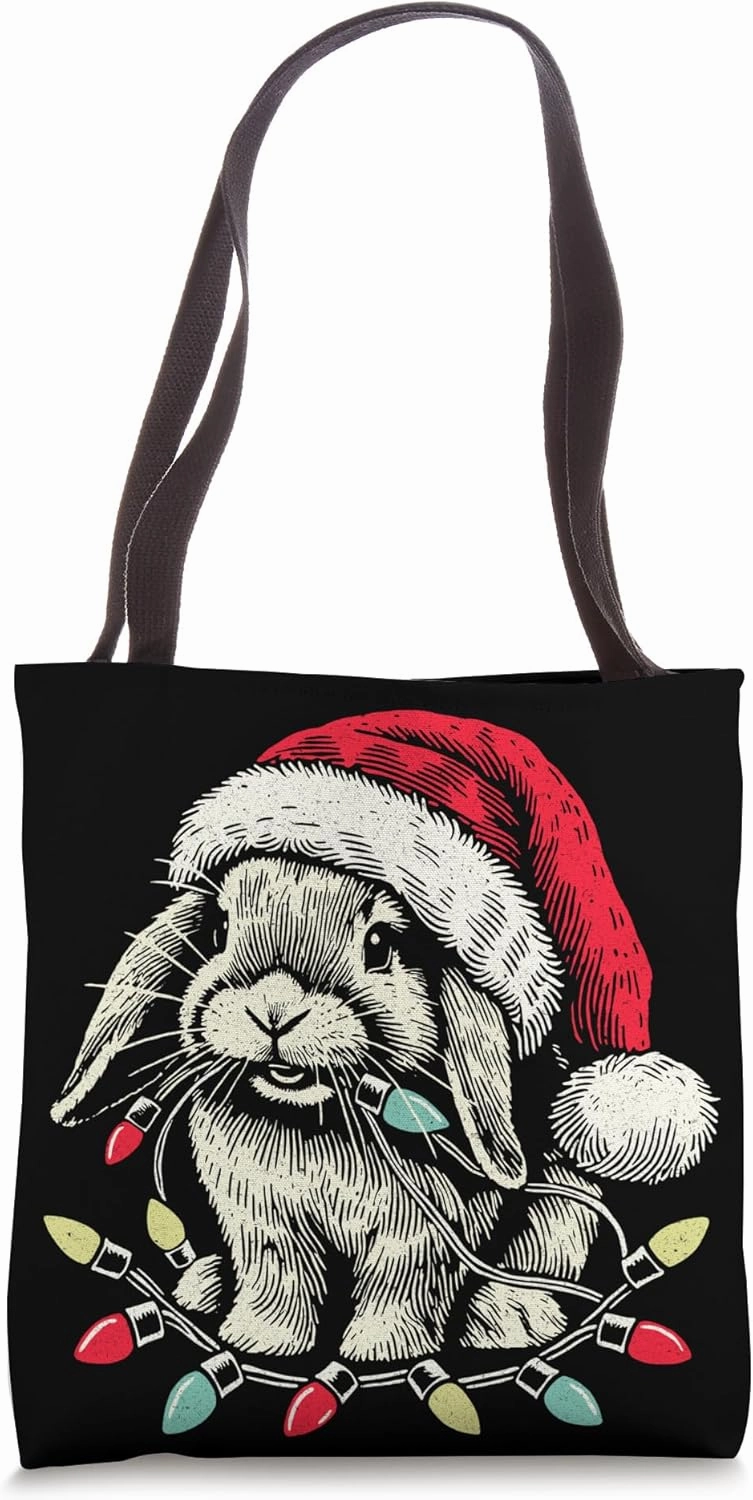 Rabbit Holland Lop Chew Christmas Light Vintage Artistic Tote Bag