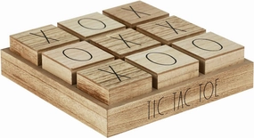 Rae Dunn Wooden Tic Tac Toe Game - Large Wood Board Games for Coffee Table and Family Fun - Rustic Farmhouse Country Room Decor - Giant Tabletop TIK Tak Toe Game with Blocks for Kids and Adults