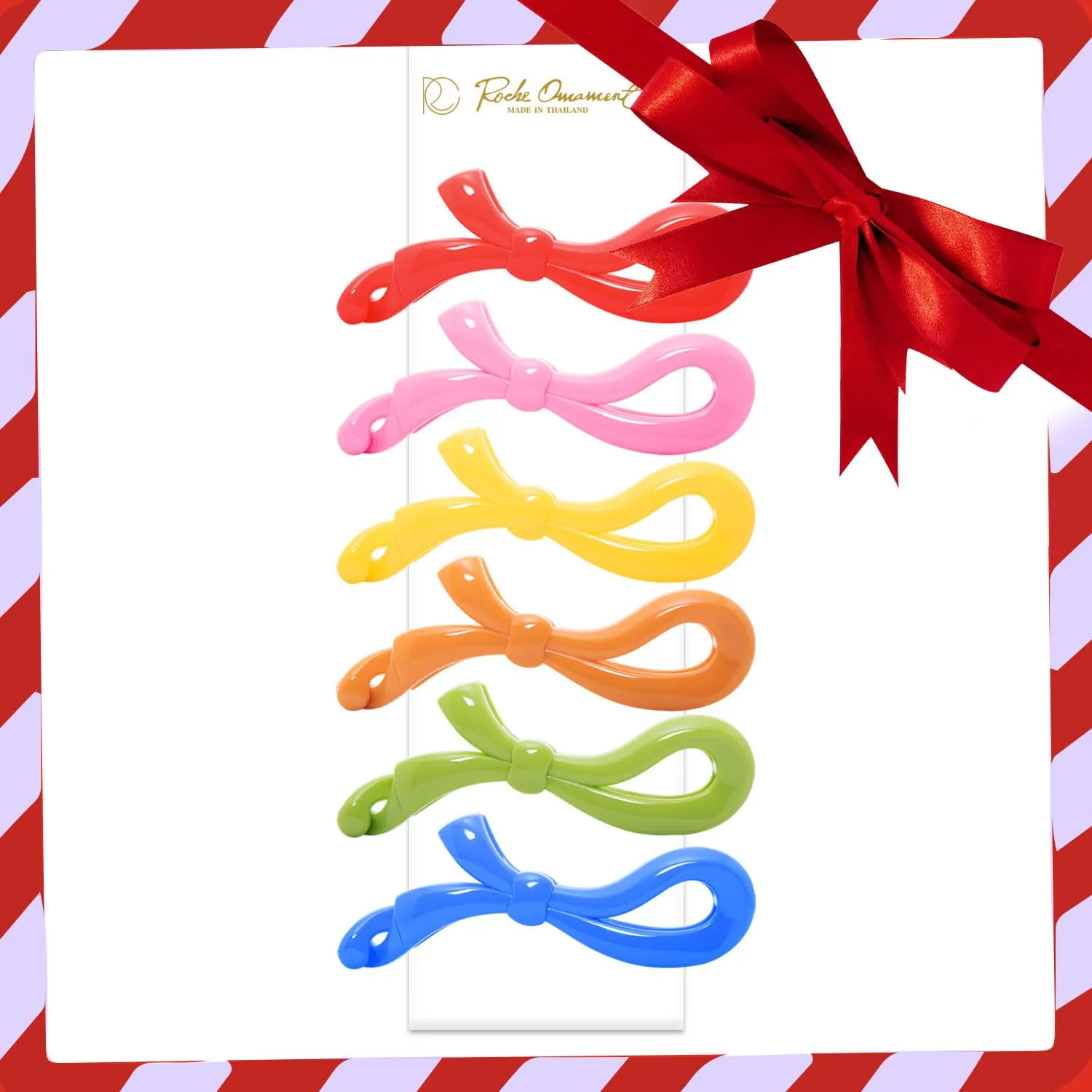 RC ROCHE ORNAMENT 6 Pcs Bow Ribbon Hair Clip Claw Women Banana Ponytail Holder Maker Polished Non Slip Secure Grip Elegant Plastic Comb Clip Clasp, Medium Rainbow Multicolor