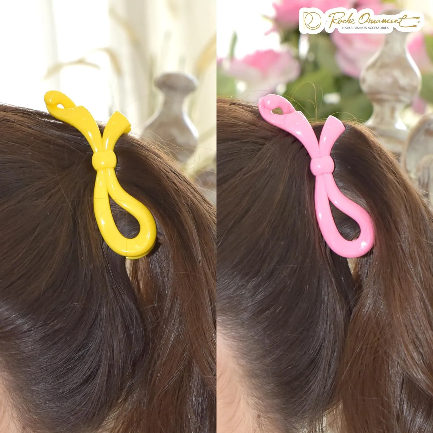 RC ROCHE ORNAMENT 6 Pcs Bow Ribbon Hair Clip Claw Women Banana Ponytail Holder Maker Polished Non Slip Secure Grip Elegant Plastic Comb Clip Clasp, Medium Rainbow Multicolor
