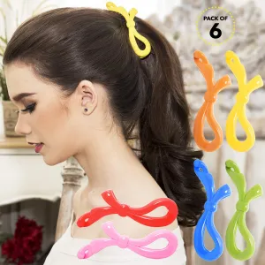 RC ROCHE ORNAMENT 6 Pcs Bow Ribbon Hair Clip Claw Women Banana Ponytail Holder Maker Polished Non Slip Secure Grip Elegant Plastic Comb Clip Clasp, Medium Rainbow Multicolor