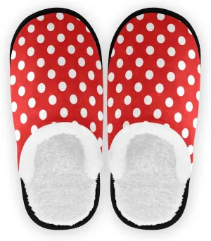 Red Polka Dot Slippers, Soft Memory Foam Non-Slip Indoor House Slippers Home Shoes For Bedroom Hotel Travel Spa