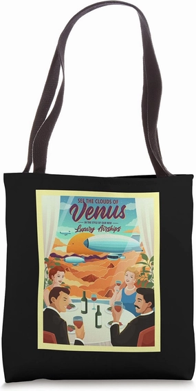 Retro Space Tourism Luxury Venus Cloud Airships Tote Bag