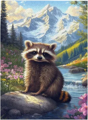 River Raccoon Jigsaw Puzzle 500 Pieces, Colorfuls Jungle, Challenging Brain Exercise, High Difficulty Entertainment Game, Adult Wooden Puzzle, Gift for Relatives and Friends