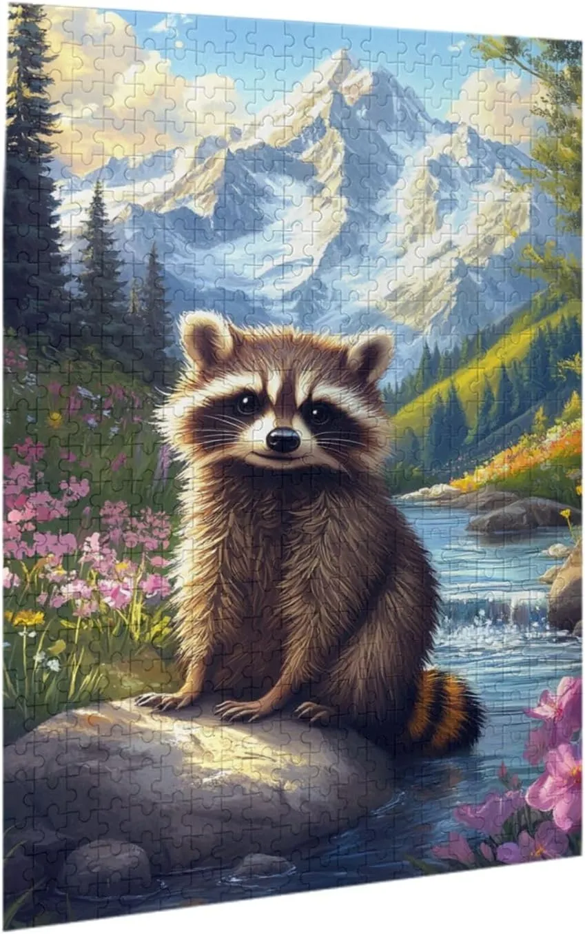 River Raccoon Jigsaw Puzzle 500 Pieces, Colorfuls Jungle, Challenging Brain Exercise, High Difficulty Entertainment Game, Adult Wooden Puzzle, Gift for Relatives and Friends