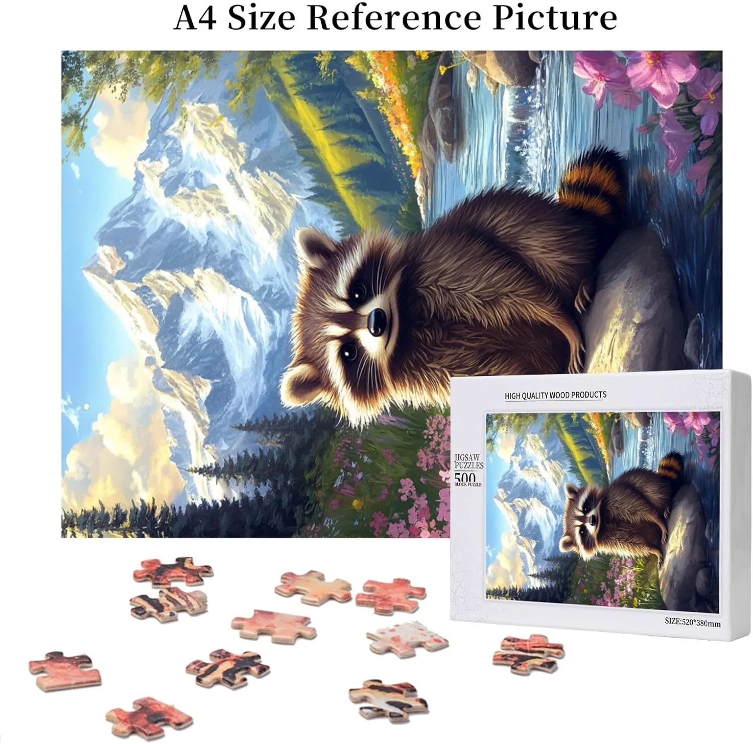 River Raccoon Jigsaw Puzzle 500 Pieces, Colorfuls Jungle, Challenging Brain Exercise, High Difficulty Entertainment Game, Adult Wooden Puzzle, Gift for Relatives and Friends