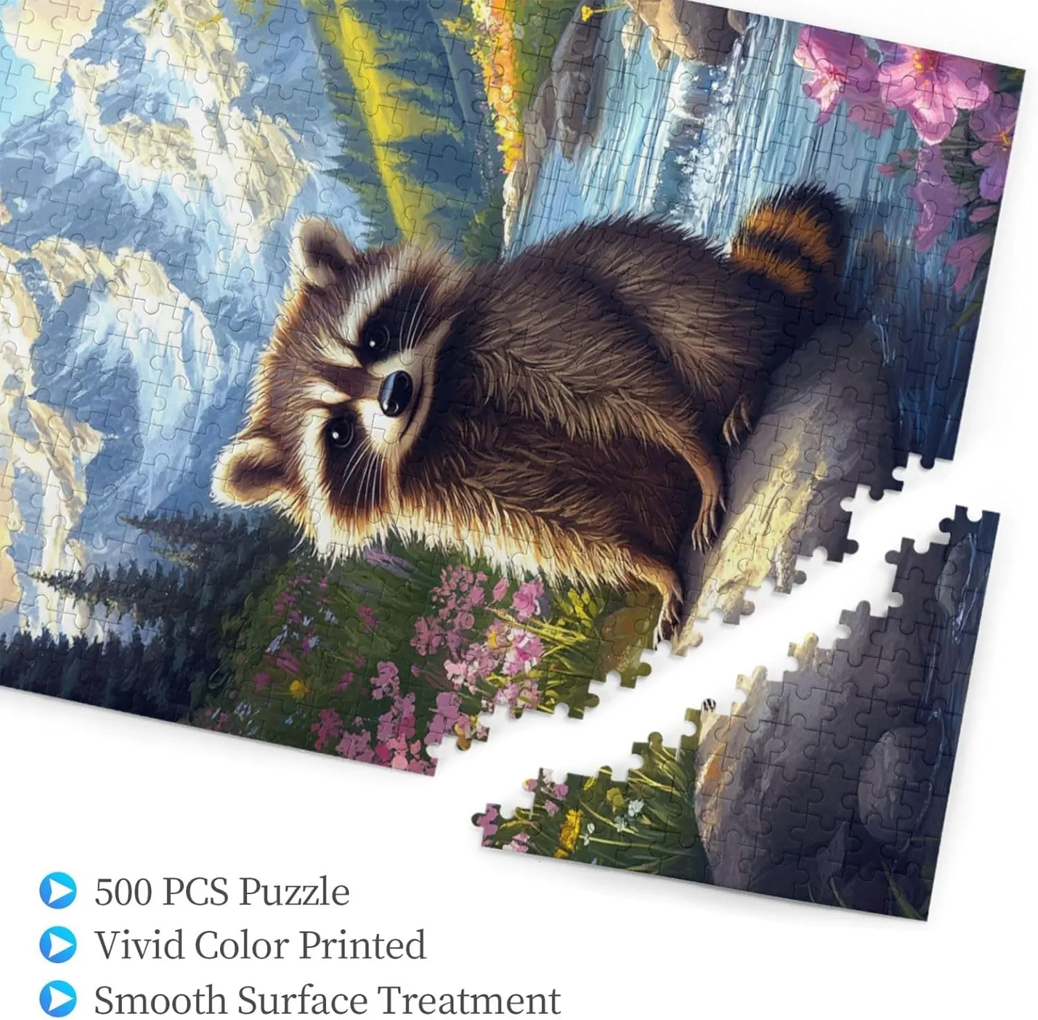 River Raccoon Jigsaw Puzzle 500 Pieces, Colorfuls Jungle, Challenging Brain Exercise, High Difficulty Entertainment Game, Adult Wooden Puzzle, Gift for Relatives and Friends