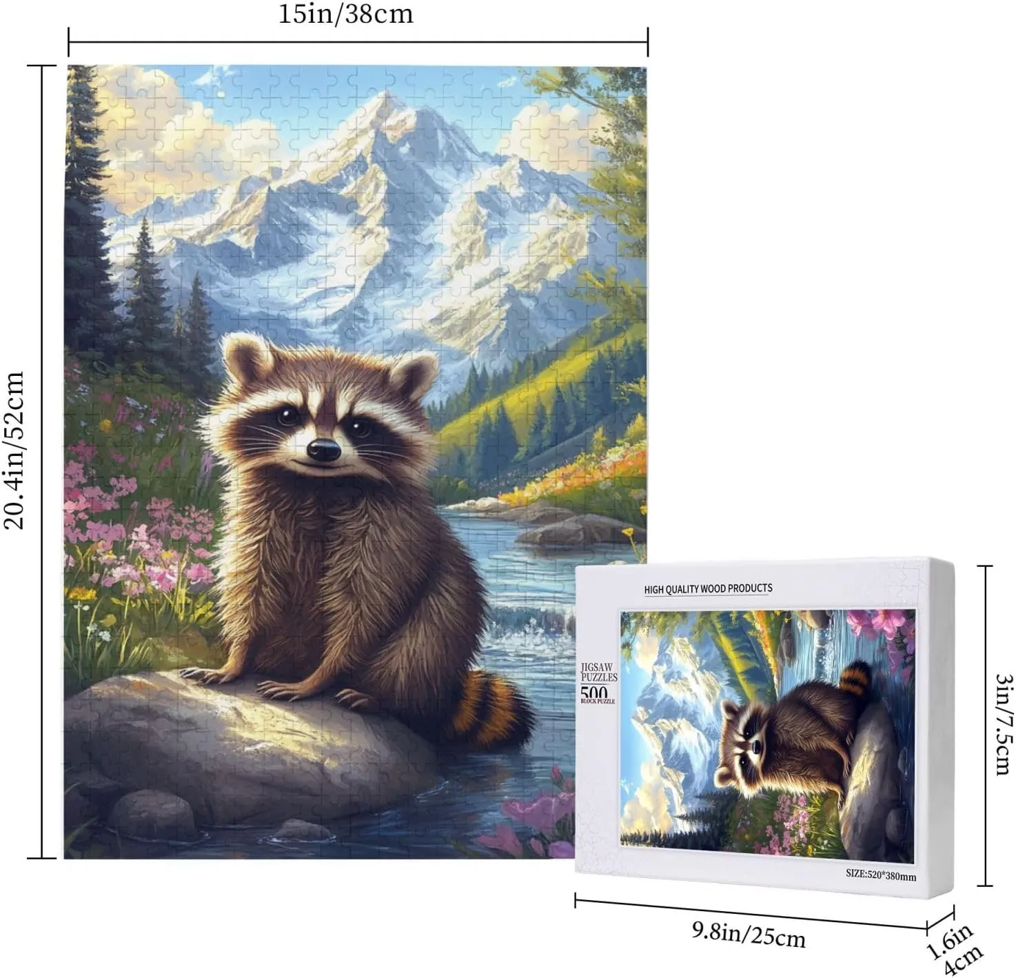 River Raccoon Jigsaw Puzzle 500 Pieces, Colorfuls Jungle, Challenging Brain Exercise, High Difficulty Entertainment Game, Adult Wooden Puzzle, Gift for Relatives and Friends