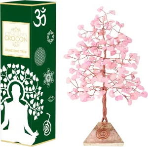 Rose Quartz Crystal Tree with Orgone Pyramid Base Desk Decor Healing Crystals Bonsai Tree Pink Gifts for Women Office & Shelf Home Room Decor for Mom Sister Girlfriend Present Housewarming
