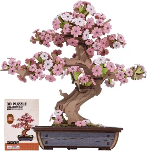Rowood 3D Wooden Puzzles for Adults,DIY Cherry Blossom Bonsai Tree Botanical Collection Building Set,Craft Kit Gift for Kids on Christmas Birthday ThanksgivingDay-Sakura Bonsai