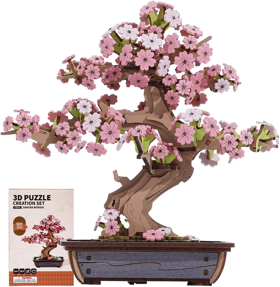 Rowood 3D Wooden Puzzles for Adults,DIY Cherry Blossom Bonsai Tree Botanical Collection Building Set,Craft Kit Gift for Kids on Christmas Birthday ThanksgivingDay-Sakura Bonsai