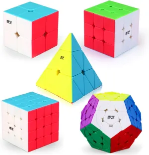 Roxenda Speed Cube Set, Speed Cube Bundle of 2x2 3x3 4x4 Megaminx and Pyramid Cube Smoothly Stickerless Magic Cubes Collection for Kids Teens & Adults [5 Pack]