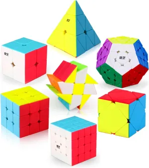 Roxenda Speed Cube Set, Speed Cube Bundle of 2x2 3x3 4x4 Megaminx Windmill Mirror Cube and Pyramid Cube Smoothly Magic Cubes Collection for Kids & Adults [7 Pack] (Stickerless)