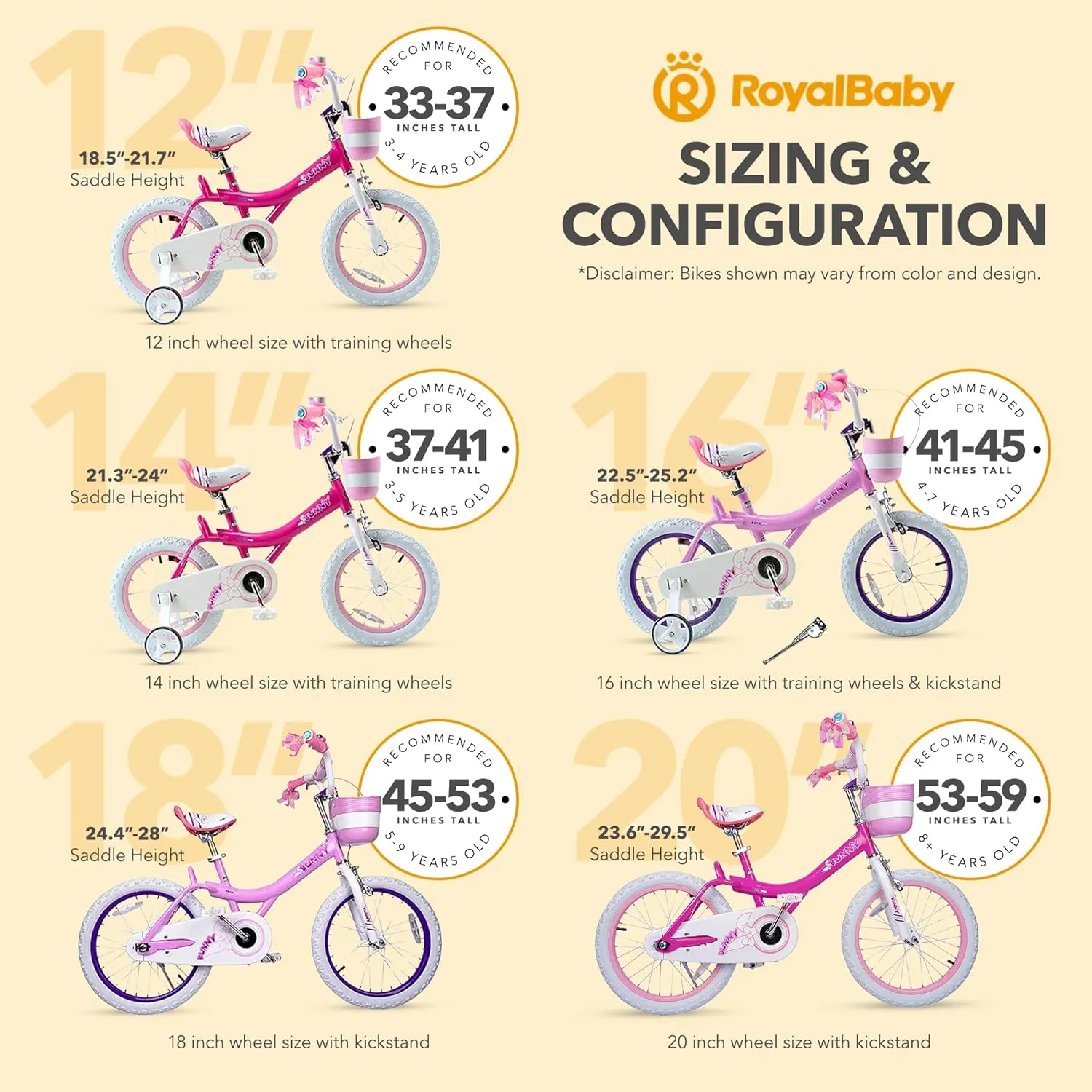 Royalbaby Princess Girls Kids Bike 12 14 16 18 20 Inch Children Bicycle with Basket for Age 3-12 Years