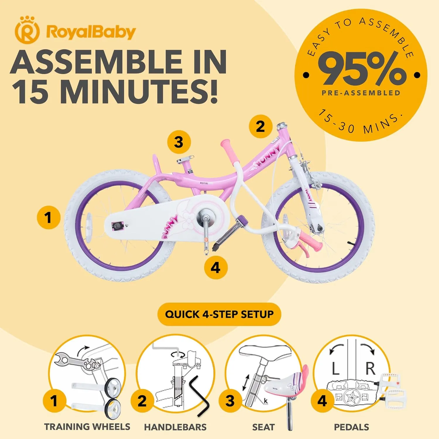 Royalbaby Princess Girls Kids Bike 12 14 16 18 20 Inch Children Bicycle with Basket for Age 3-12 Years