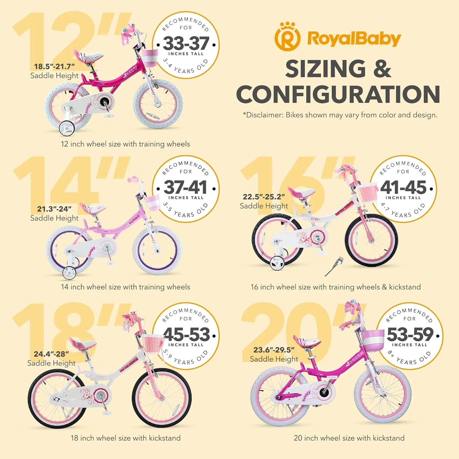 Royalbaby Princess Girls Kids Bike 12 14 16 18 20 Inch Children Bicycle with Basket for Age 3-12 Years