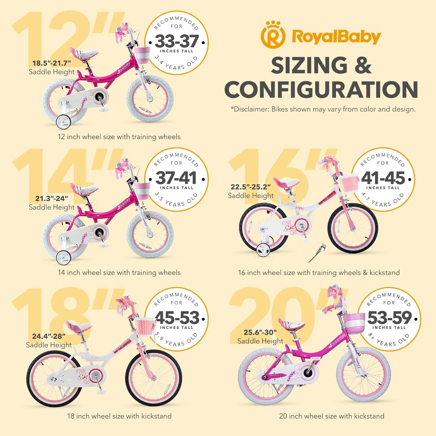 Royalbaby Princess Girls Kids Bike 12 14 16 18 20 Inch Children Bicycle with Basket for Age 3-12 Years