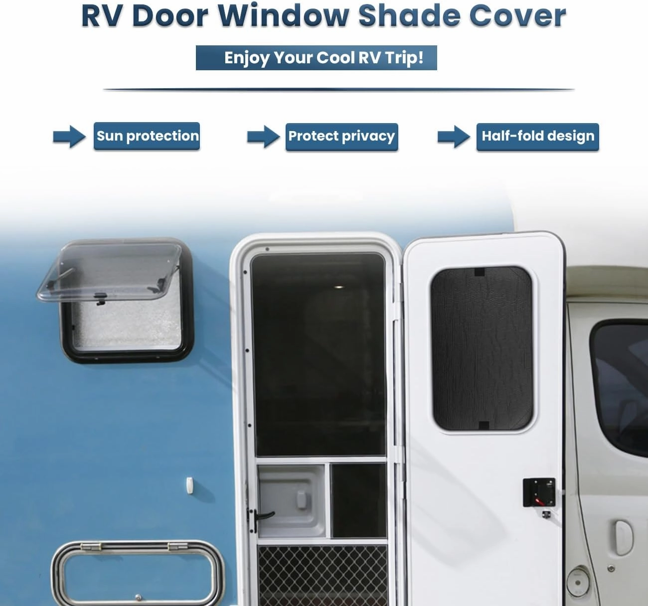 RV Door Window Shade Cover, Sun Blackout Fabric for Camper Privacy Entrance (16 x 25 inch)