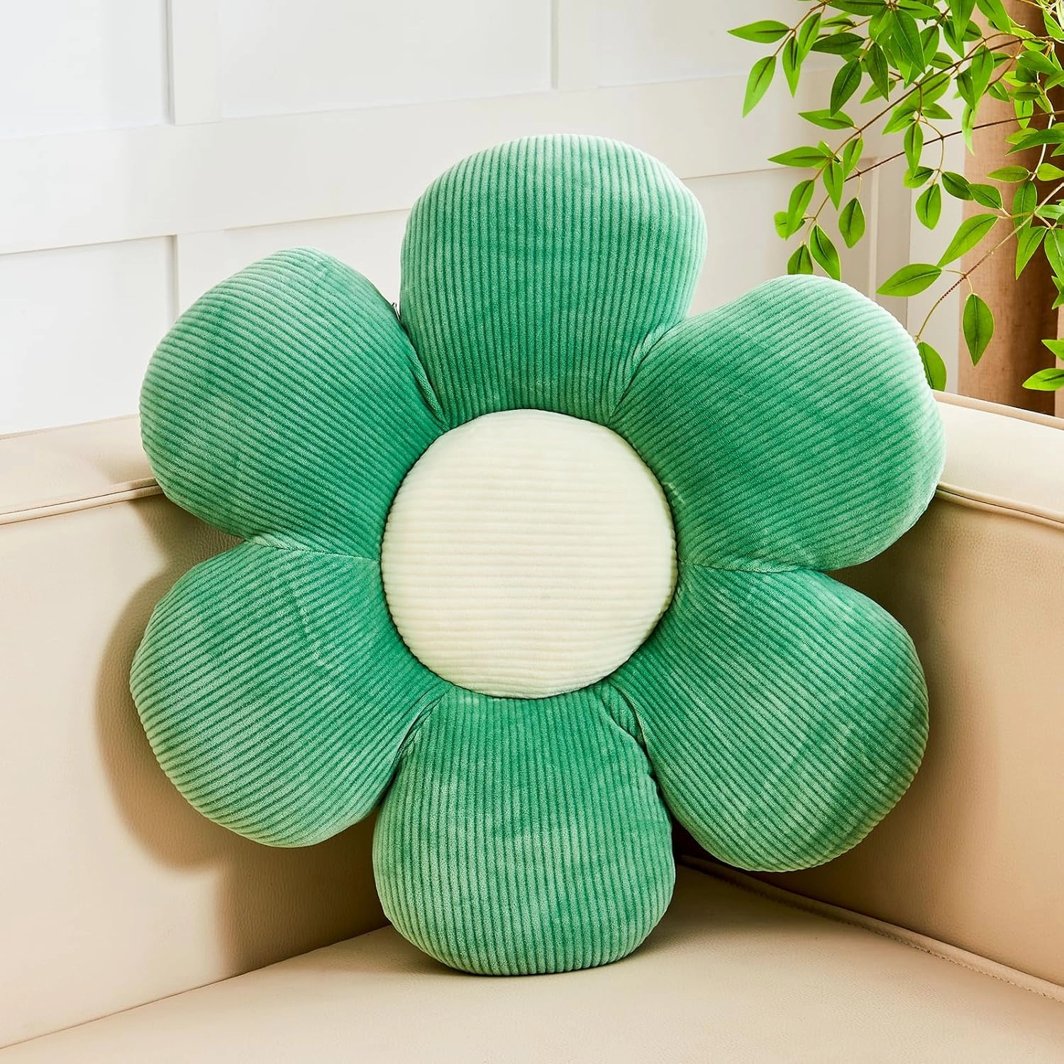 Sage Green Daisy Decorative Plush Pillow - 19.6" Floral Throw Pillow for Bed or Couch