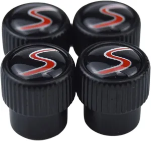 (Set of 4) S Metal Auto Tire Valve Stem Cap Cover with Resin S Emblem Covers Trim for Mini Cooper S Countryman S Clubman S JCW 36110429652
