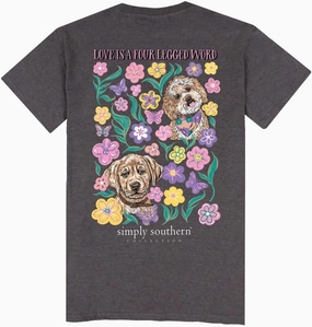 Simply Southern Love is a Four Legged Word Women's Relaxed Fit Short Sleeve T-Shirt, Iron Heather