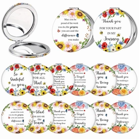 Sintuff 12 Pcs Inspirational Compact Mirror Bulk Thank You Gift Appreciation Gift Pocket Mirror for Women Folding Handheld Double Sided Mirror 1x/2x Gift for Women Coworker Employee Nurse