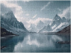 Snowy Mountain Range with a Lake 1000 Piece Jigsaw Puzzle for Adults, Home Decor Birthday Party Gift Family Game Toy as Wall Art Decor Poster